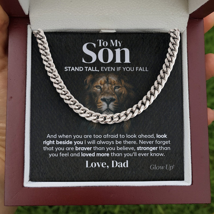 Pamaheart- To My Son - Stand Tall from Dad - Cuban Link Chain Gift For Man Husband Gift For Birthday Christmas - 1