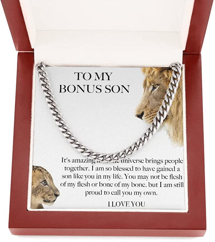 To My Bonus Son Necklace Bonus Son Gift Birthday Gift for Bonus Son Stepson Adopted Son Gift Bonus Son Necklace Gift Stepchild Gifts Mom to Son Step Son Chain Link Necklace Gift - 1