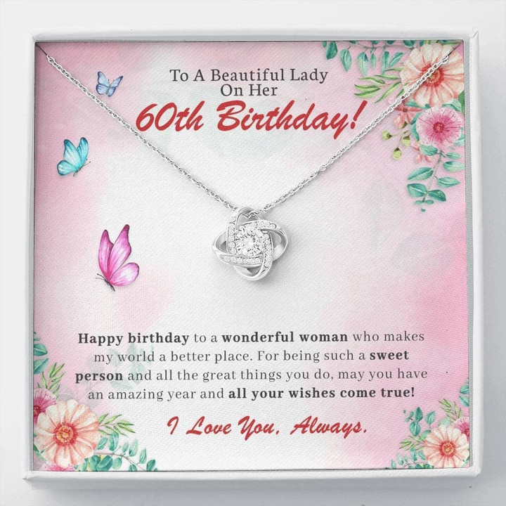 60th Birthday Necklace For Women 60th Birthday Gifts For Women Jewelry 60th Birthday Gifts For Mom 60th Birthday Gifts For Her Love Knot Mother Of The Bride Gift From Daugh - 1