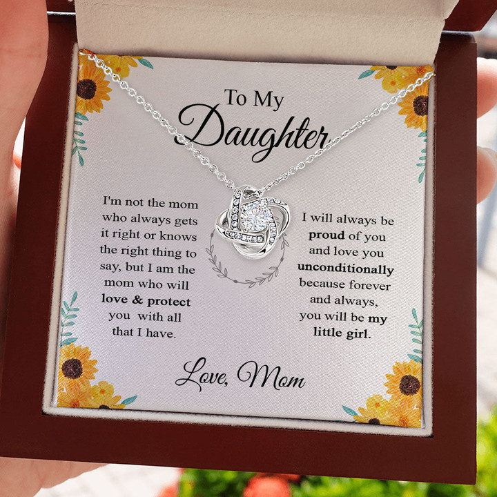 To My Daughter Necklace Gift - I am the mom who will love  protect you with all that i have Love Knot Necklace Alluring Beauty Sunflower Necklace Gift from Husband XL365B - 1