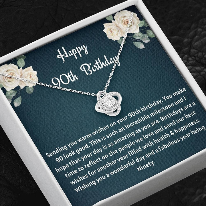 90th Birthday Necklace Message Card Necklace Handmade Jewelry Christmas gifts - Love Knot 90th Birthday For Her Giftninetieth Birthday Gift For Women Friend 90th Birthday Friend gift ideas - 1
