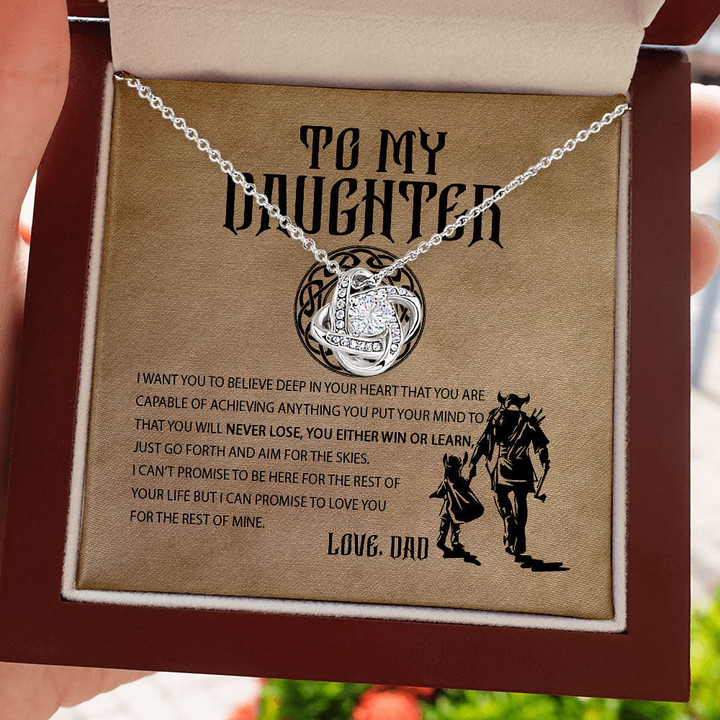 To My Daughter Granddaughter Necklace Gift - Father Daughter Necklace Gift From Dad - Granddaughter Necklace Gift From Grandpa Papa - Viking Necklace Daughter You will never lose - Love Knot Necklace LX050B - 1