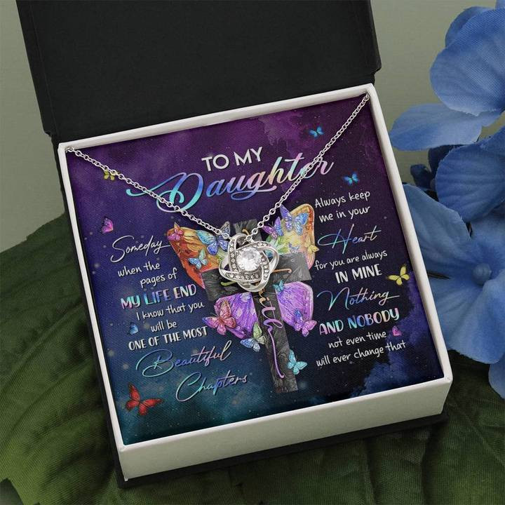 To My Daughter Necklace Faith Butterfly And Cross Necklace Daughter Necklace Birthday Graduation Christmas Jewelry Gift For Daughter With Message Card And Gift Box - 1
