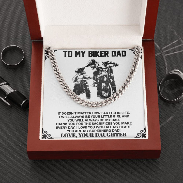 To My Biker Dad Cuban Link Chain Necklace Gift For Biker Dad Motorcycle Life Gift From Your Daughter Necklace Gift For Dad With Message Card And Gift Box Gift Birthday Anniversary Presents For Dad - 1