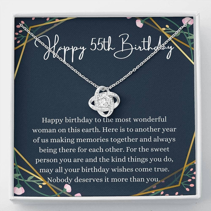 55th Birthday Necklace Love Knot Necklace 55th Birthday For Her Gift 55th Birthday Gift For Her Fifty Fifth Birthday Gift For Women Friend 55th Birthday Friend  With Message Card Box - 1
