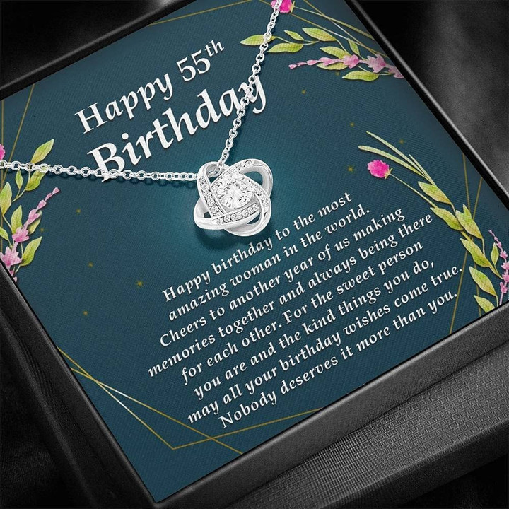 55th Birthday Necklace Love Knot Necklace  Fifty Fifth Birthday Card for Best Friend Jewelry for Women Friends Coworkers and Family Unique Gift Necklace for Birthday Anniversary - 1