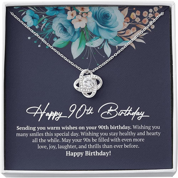 90th Birthday Necklace  Gift for Mom  White Gold Love Knot Necklace Mom 90th Birthday Ideas Sister Birthday Gift Grandma Birthday Present - 1
