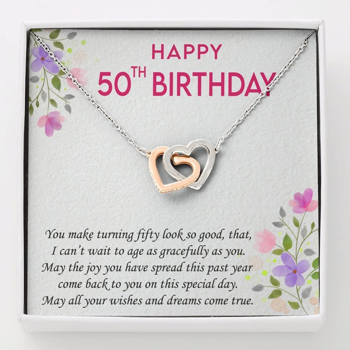 50th Birthday Necklace Interlocking Heart Neckalce 50th Birthday Gift for her Happy 50th Birthday Turning 50 years 50th Birthday party Unique Gift for Birthday Anniversary - 1