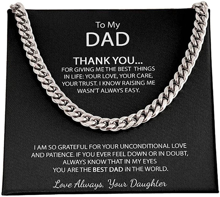 To My Dad Thank You Cuban Link Chain Necklace For Dad Necklace For Fathers Day Gift For Fathers Day Cuban Link Chain Necklace For Dad Personalized Gift For Dad - 1