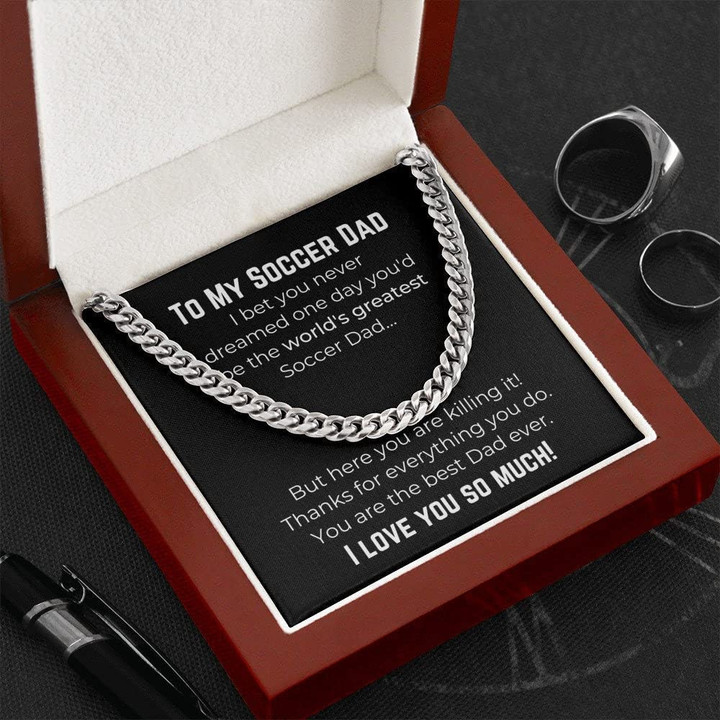 Handmade Necklace Message Card Jewelry Message Necklace Personalized Gifts Soccer Dad gift Cuban Link Chain necklace on message card Perfect for Christmas or Birthday Funny Football father - 1