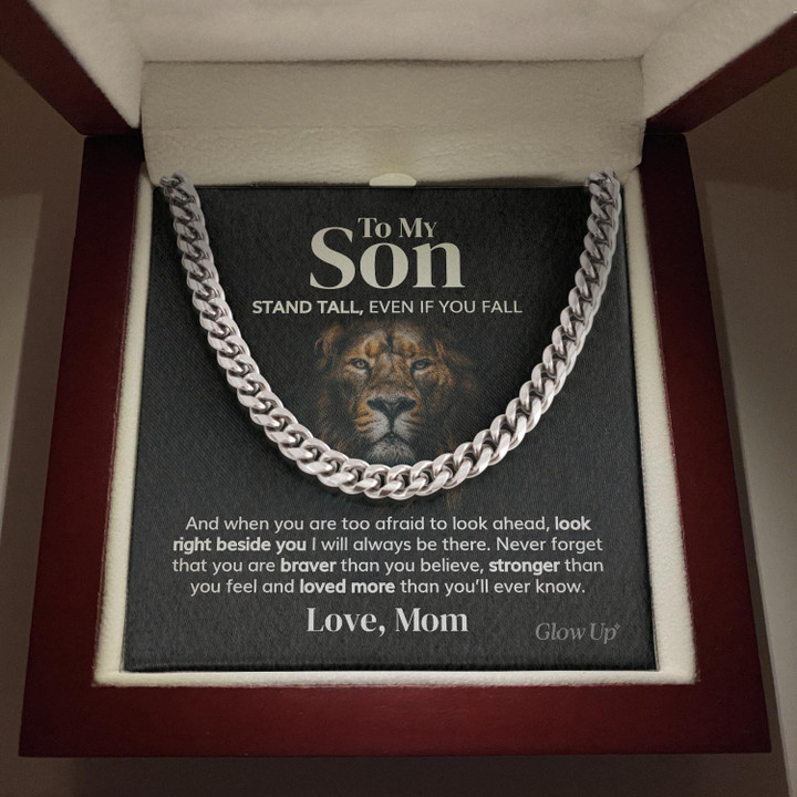 Pamaheart- To my Son - Stand tall from Mom - Cuban Link Chain Gift For Man Husband Gift For Birthday Christmas - 1