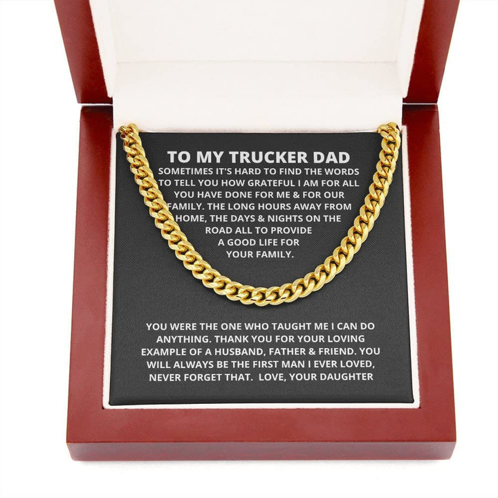 Handmade Necklace Message Card Jewelry Message Necklace To Dad From Daughter Necklace Birthday Gift For Dad Cuban Link Chain Trucker Dad Gift For Truck Drivers Trucker Gifts For Men Xmas - 1