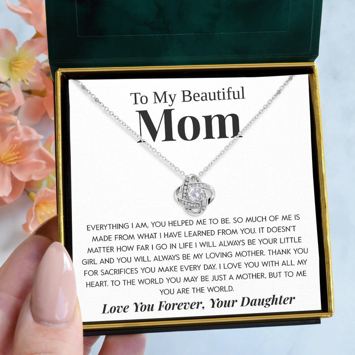 Pamaheart - To My Beautiful Mom Everything I Am Lifes Blessing The World Your Little Girl You Are Appreciated Love Knot Necklace - 1