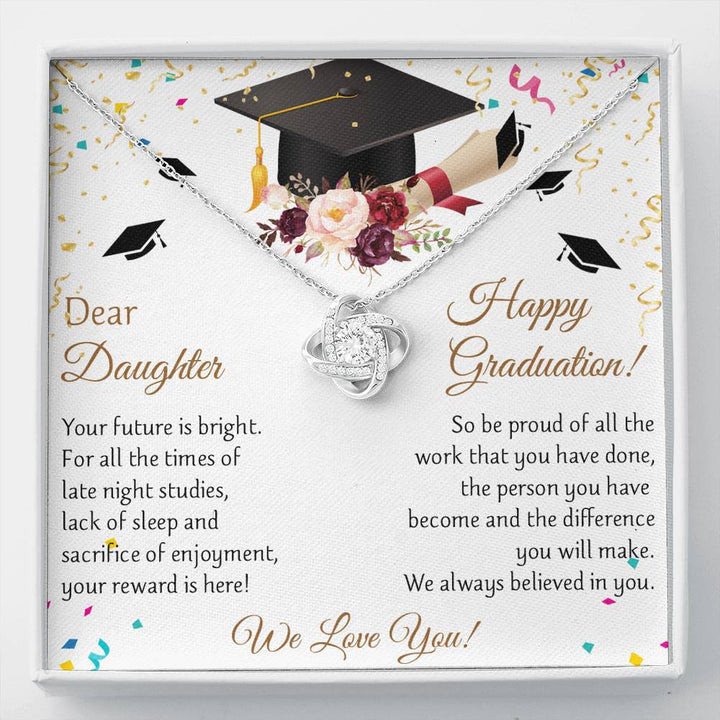 Graduation Necklace Gift - Dear Daughter Your Future Is Bright - We always believed in you - College High School Senior Master Graduation Gift - Class of 2022 Love Knot Necklace - LX035E - 1