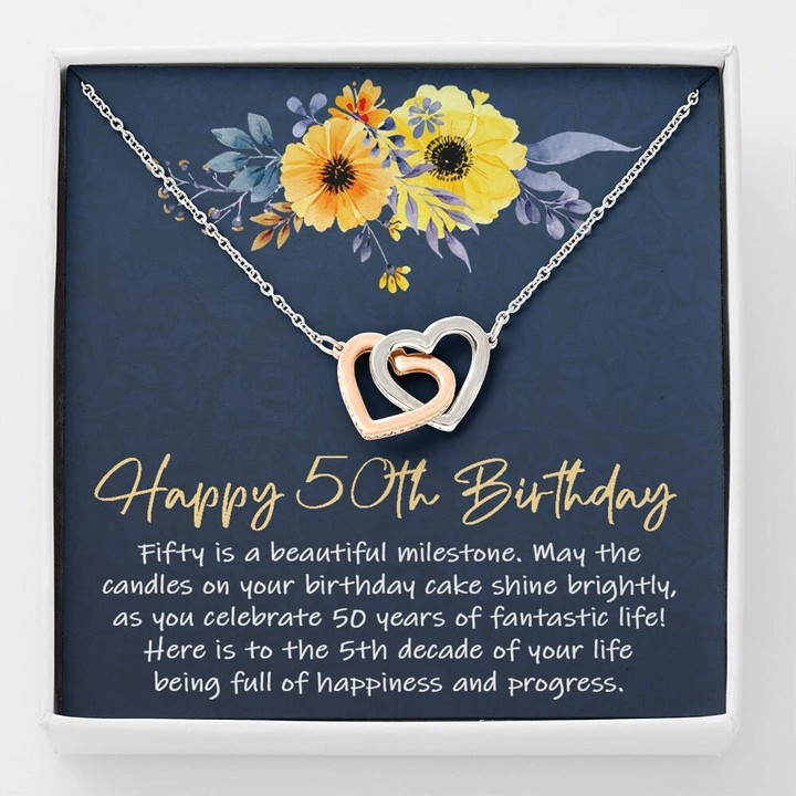 50th Birthday Necklace Message Card Jewelry - Personalized Gifts 50th Birthday Gift Necklace 50th Birthday Gift for her  50 years old girl 50th Birthday party5 decades birthday gift - 1