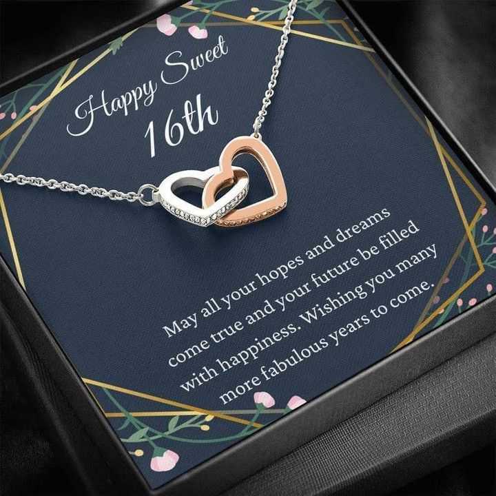 16th  Birthday Neaklace Interlocking Hearts Necklace Happy Sweet 16th 16th Birthday Gifts for Girls Sweet 16 Necklace Gift For 16 Year Old Girl Sweet Sixteen Unique Gift Necklace - 1