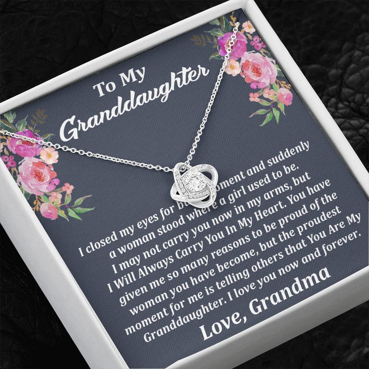 To My Granddaughter Love Knot Necklace - Birthday  Graduation Gift - Flower Background Wedding Gift For Granddaughter From Grandma Grandpa - 1