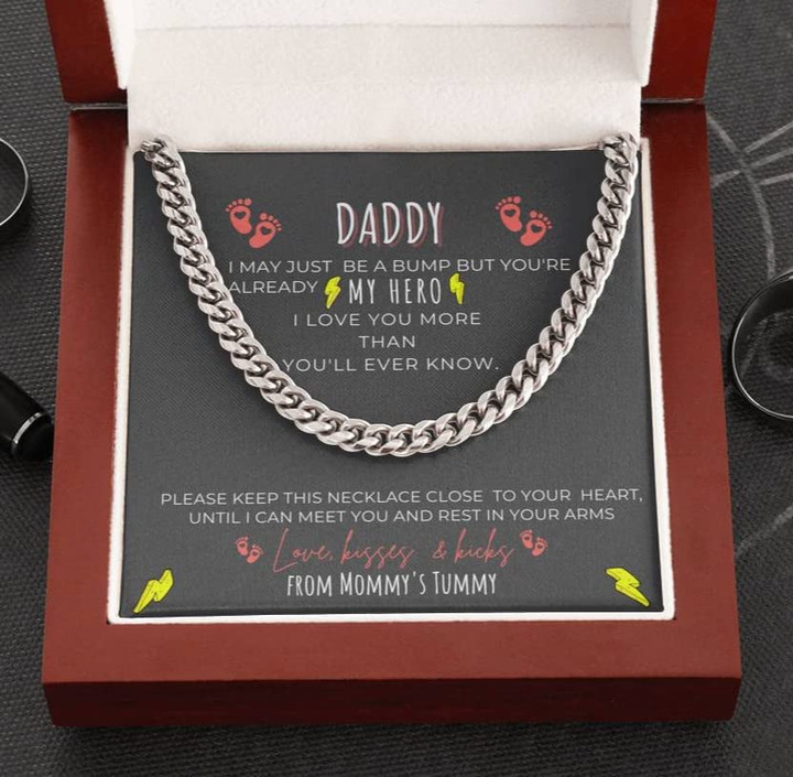 Daddy To Be You Are My Hero From Baby Bump Cuban Link Chain  Daddy To Be Necklace Gift  First Time Dad Gift New Dad Gift New Dad Jewelry Gift Necklace Gift For Dad With Message Card - 1