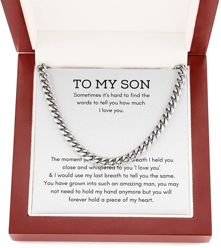 To My Son Christmas Gift For Son Cuban Link Chain Son Christmas Present Message For Son From Mom To Son From Dad Dad to Son Necklace - 1