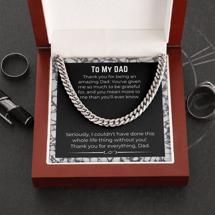 Handmade Necklace Message Card Jewelry Message Necklace Dad Cuban Link Chain necklace on message card Perfect for Christmas Birthday Gift to father from Daughter or Son - 1