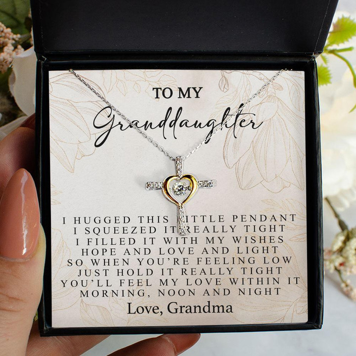 To My Daughter Granddaughter I Filled It With My Wishes Hope Love and Light - Personalized Cross Dancing Crystal Necklace - 1