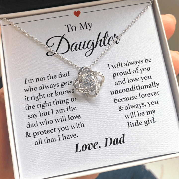 To My Daughter Necklace Gift I am the dad who will love  protect you with all that I have Love Knot Necklace LX344A - 1