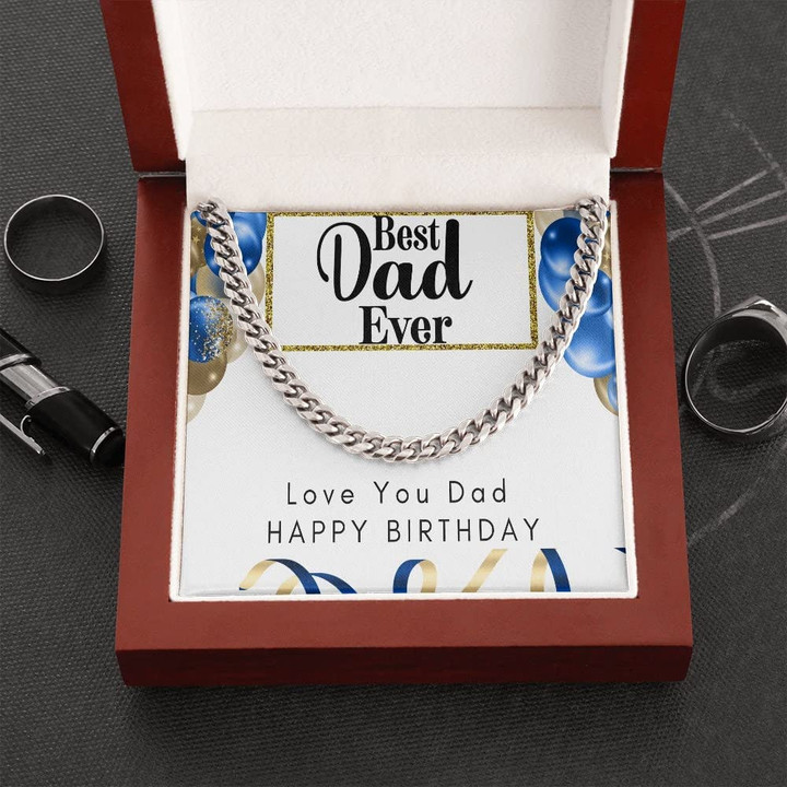 Fathers Day Necklace Gift For Dad Happy Birthday To My Dad Cuban Link Chain Gift for Dad Gift from Son or Daughter Fathers Day Box - Necklace with Message Card and Gift Box - 1
