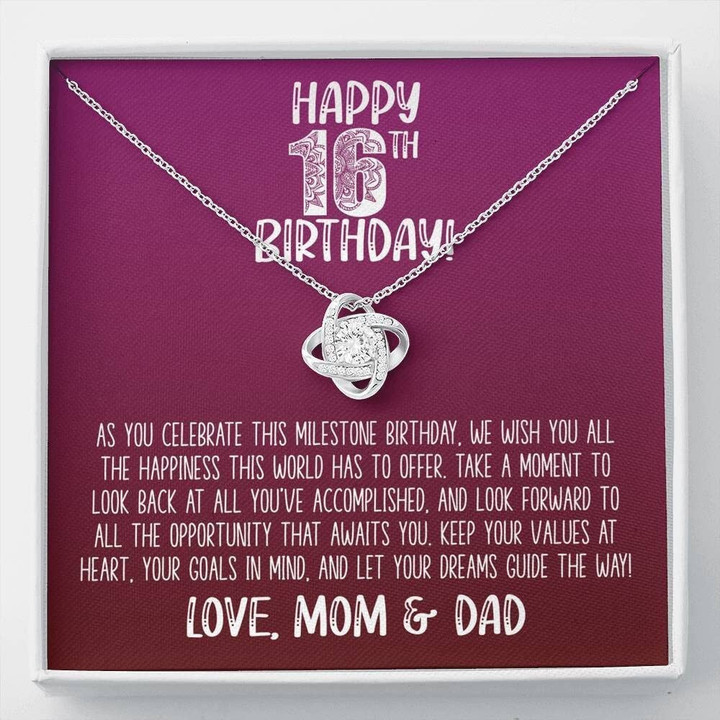 16th  Birthday Neaklace Love Knot Necklace Happy 16th Birthday Gift For Young Woman Milestone Birthday Gift For Her Unique Gift Necklace for Birthday - 1