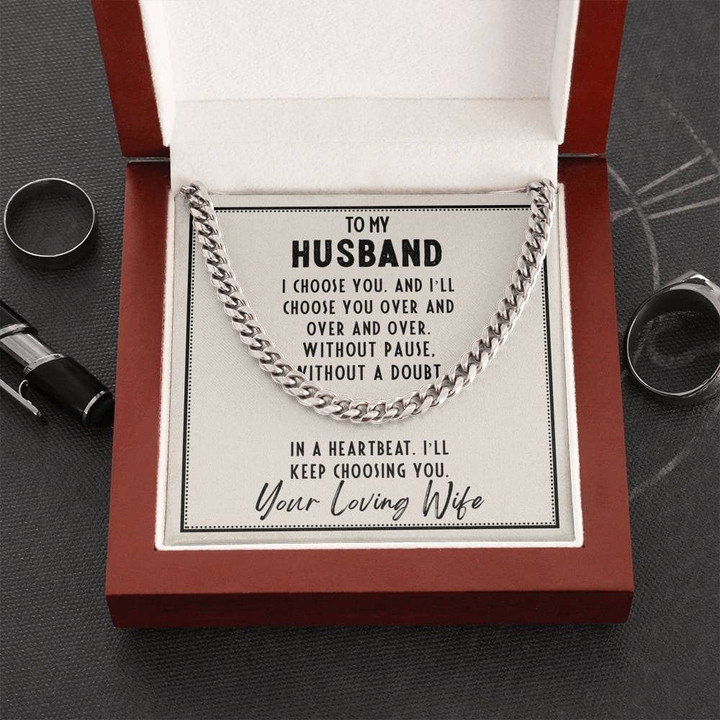 Personalized Message Card Cuban Link Chain Necklace To My Husband Without Pause Without A Doubt Cuban Link Chain Necklace Gift For Husband - 1