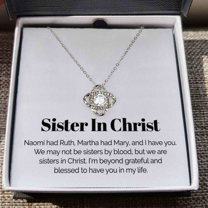 Pamaheart- To My Sister In Christ - Blessed To Have You In My Life - Love Knot Necklace Christmas Day - 1