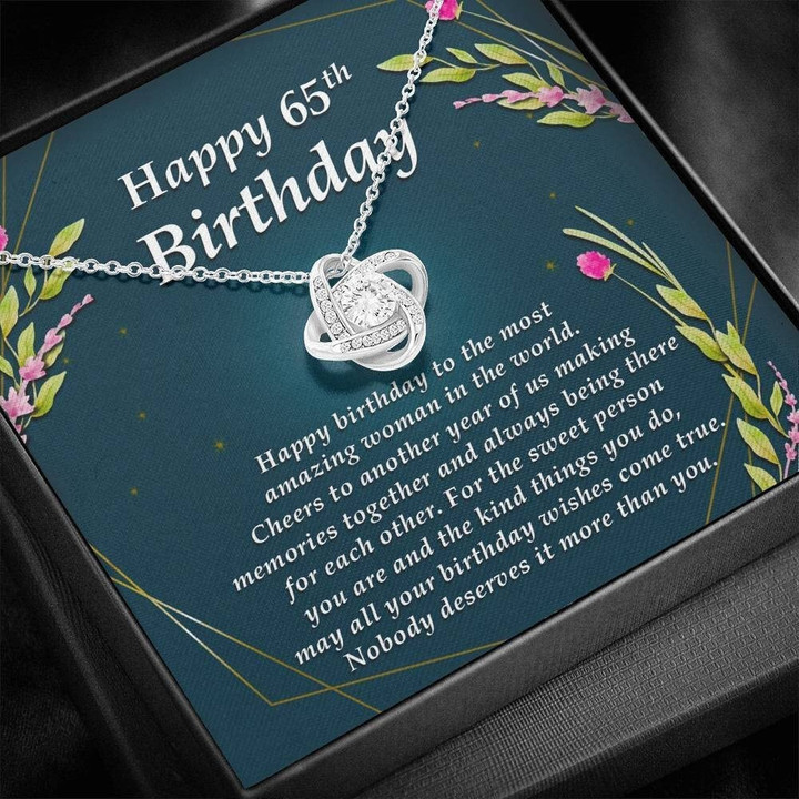 65th Birthday Necklace Love Knot Necklace Sixty Fifth Birthday Card for Best Friend Jewelry for Women Friends Coworkers and Family Unique Gift Necklace for Birthday Anniversary - 1