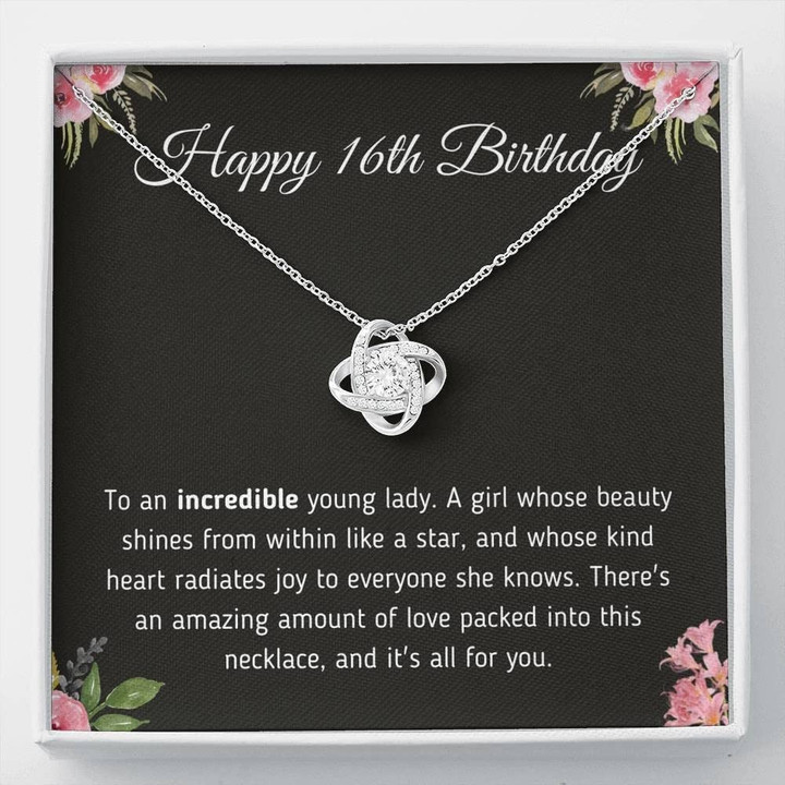 16th  Birthday Neaklace  Birthday Jewelry Gift - For a Woman Turning 16  Love Knot NecklaceNecklace With Meaningful Message Card  Gift Box - 1