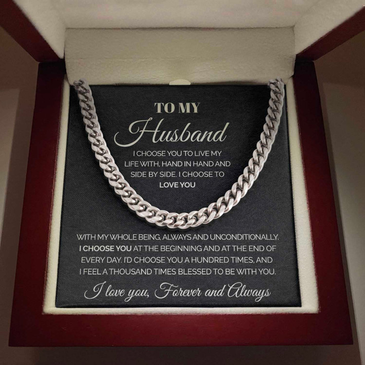 Pamaheart- To my Husband - I choose you to live my life with - Cuban Link Chain Necklace Gift For Man Husband Gift For Birthday Christmas - 1