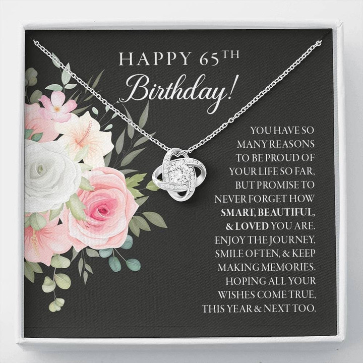 65th Birthday Necklace Gift for her Sixty-five years old jewelry present with pink floral message card Unique Gift Necklace for Birthday Anniversary - 1
