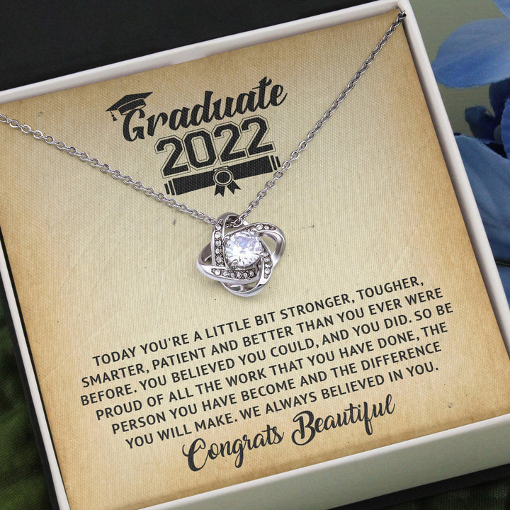 Graduation Necklace Gift - Today youre a little bit stronger tougher smarter patient and better than you ever were - College High School Senior Master Graduation Gift - Class of 2022 Love Knot Necklace - LX036H - 1