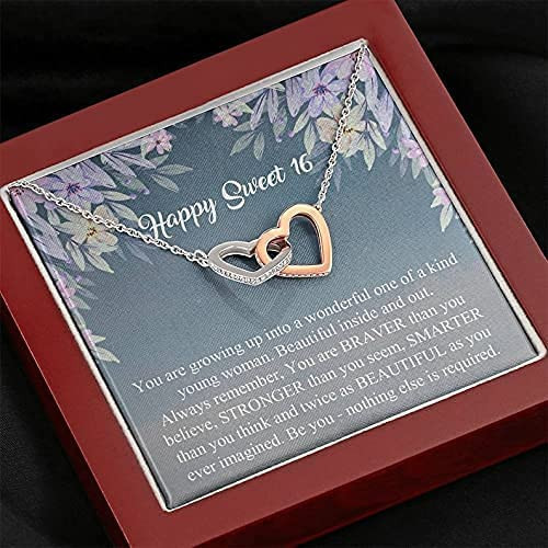 16th  Birthday Neaklace - Sweet 16 Gift for Girl Interlocking Heart Necklace 16th Birthday Girl Sweet Sixteen Jewelry for 16th Gift for Daughter Niece BFF Message Card Beautiful - 1