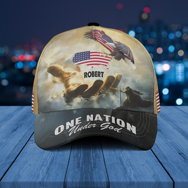 Customized Hand of God Cap, One nation Under God 3D Baseball Cap for 4th Of July, Hat for Veteran Dad