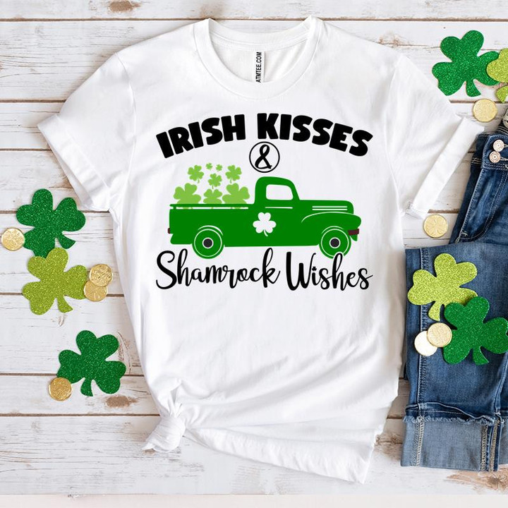 St Patrick's Day Shirts, Irish Kisses And Shamrock Wishes Shamrock Truck 1ST-36 T-Shirt