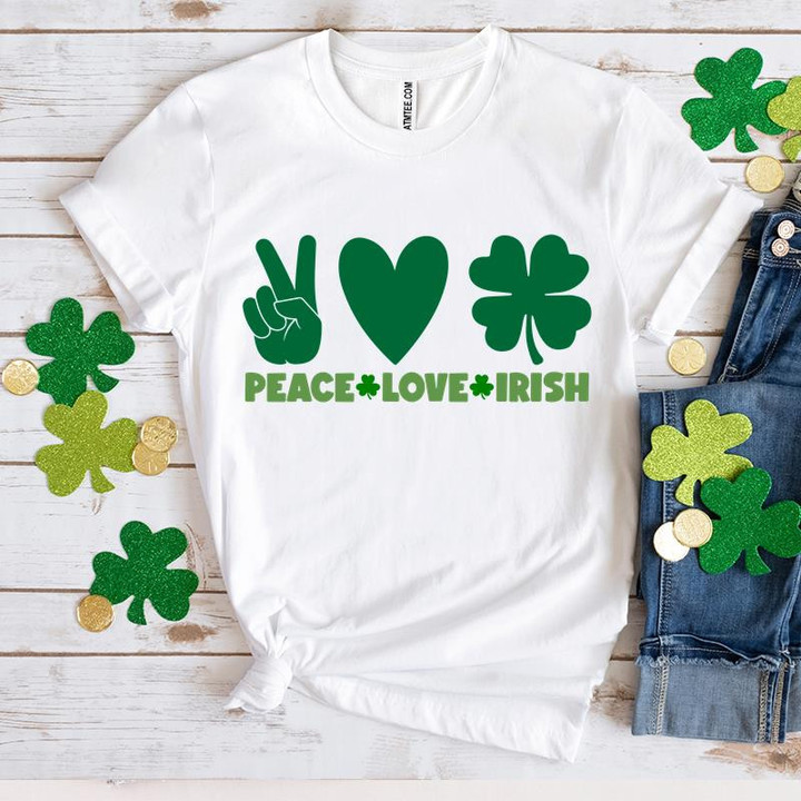 St Patrick's Day Shirts, Shamrock Shirt, Peace Love Irish 1ST-62 T-Shirt