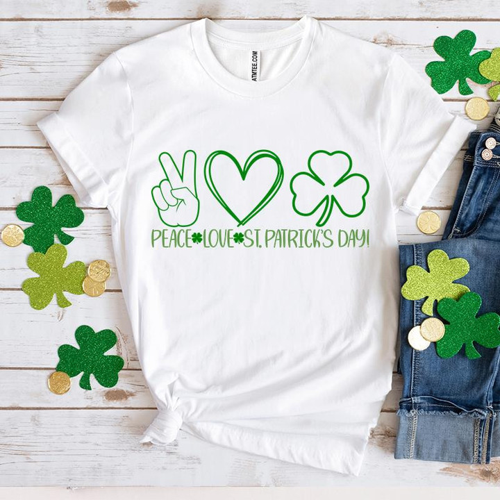 St Patrick's Day Shirts, Shamrock Shirt, Peace Love Irish 1ST-64 T-Shirt