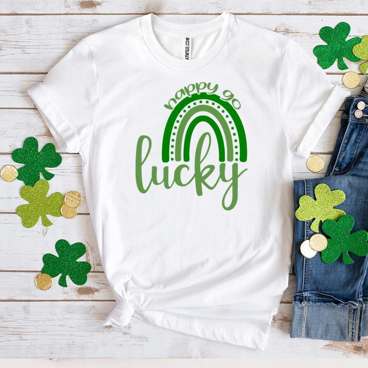 St Patrick's Day Shirts, Shamrock Shirt, Happy Go Lucky Rainbow 1ST-78 T-Shirt
