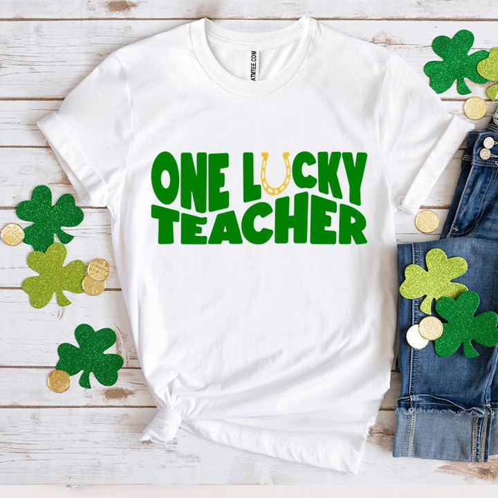 St Patrick's Day Shirts, Lucky Shirt, One Lucky Teacher Shamrock 1ST-90 T-Shirt