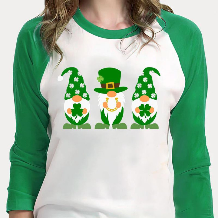 St Patrick's Day Shirts, Shamrock Irish,Patricks Day Gnomes Shirt 2ST-60 3/4 Sleeve Raglan