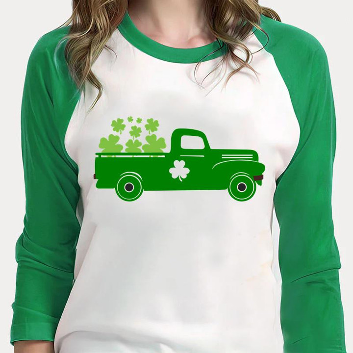 St Patrick's Day Shirts, Shamrock Irish Shirt,Patricks Vintage Truck Shirt 2ST-62 3/4 Sleeve Raglan