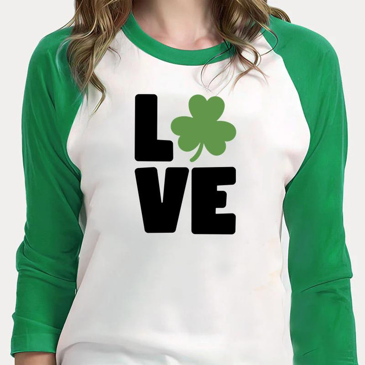 St Patrick's Day Shirts, Shamrocks Shirt, Love 2ST-32 3/4 Sleeve Raglan