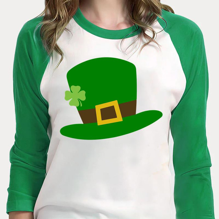St Patrick's Day Shirts, Shamrock Irish Hat 2ST-100 3/4 Sleeve Raglan