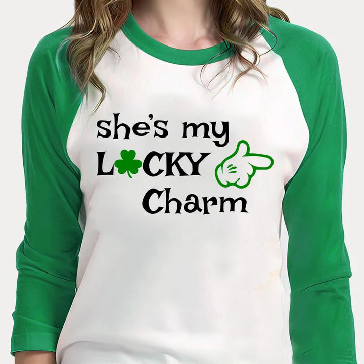 St Patrick's Day Shirts, She's My Lucky Charm 2ST-17 3/4 Sleeve Raglan