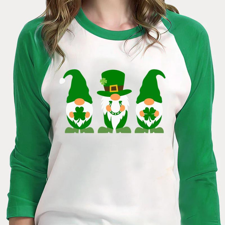 St Patrick's Day Shirts, St Patrick's Day Gnomes Shirt, Gnomes Shirt 2ST-59 3/4 Sleeve Raglan