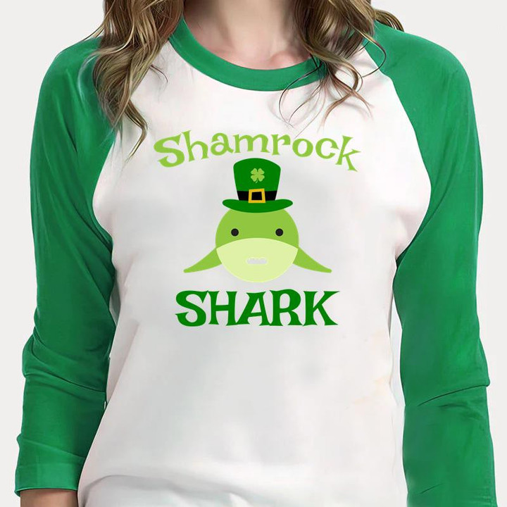 St Patrick's Day Shirts, Shamrock Shark 2ST-36 3/4 Sleeve Raglan
