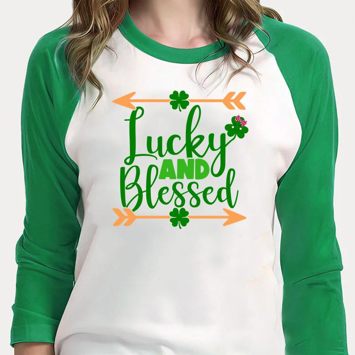 St Patrick's Day Shirts, Shamrock Shirt, Lucky And Blessed Shirt 1ST-100 3/4 Sleeve Raglan